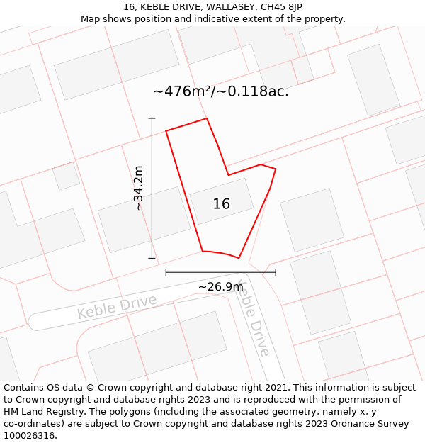 16, KEBLE DRIVE, WALLASEY, CH45 8JP: Plot and title map