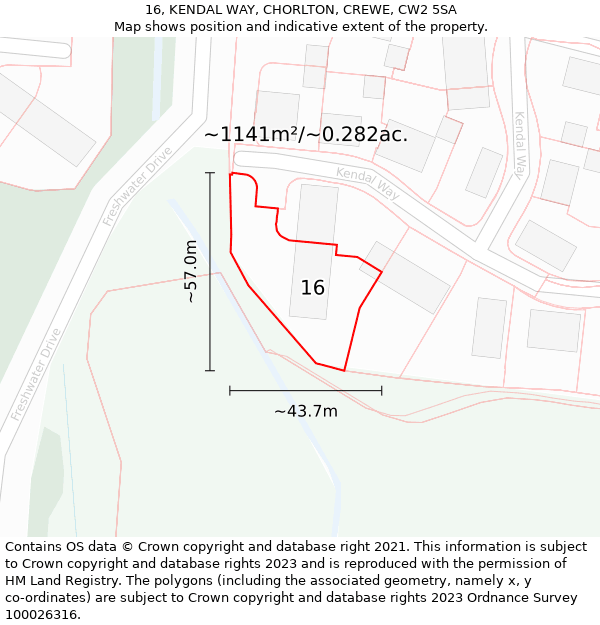 16, KENDAL WAY, CHORLTON, CREWE, CW2 5SA: Plot and title map