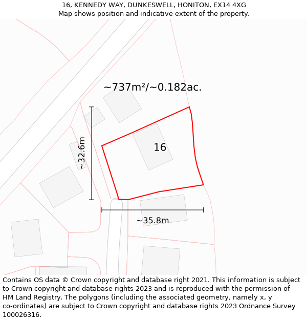 16, KENNEDY WAY, DUNKESWELL, HONITON, EX14 4XG: Plot and title map