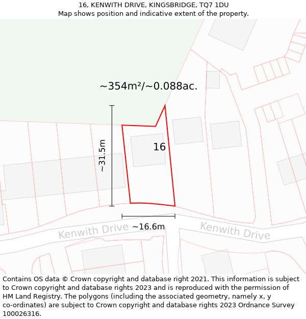 16, KENWITH DRIVE, KINGSBRIDGE, TQ7 1DU: Plot and title map