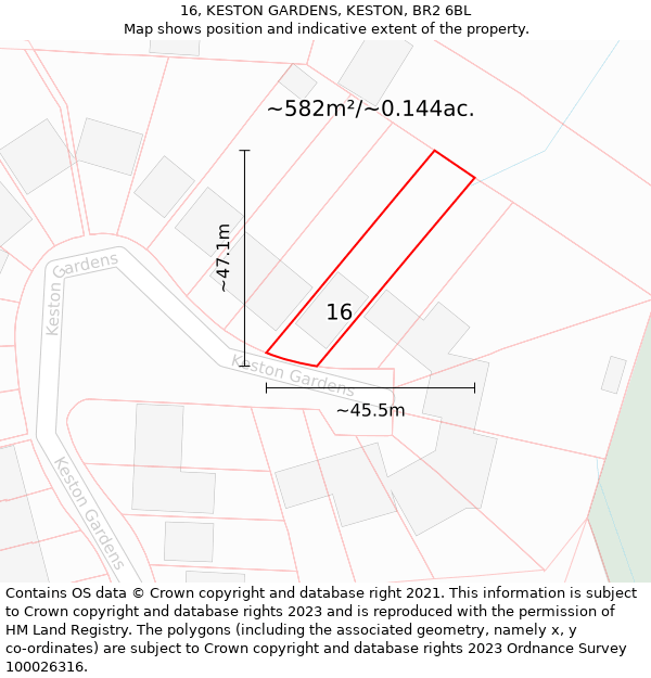 16, KESTON GARDENS, KESTON, BR2 6BL: Plot and title map