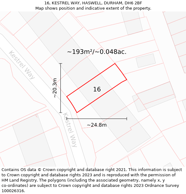 16, KESTREL WAY, HASWELL, DURHAM, DH6 2BF: Plot and title map