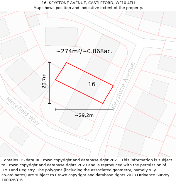 16, KEYSTONE AVENUE, CASTLEFORD, WF10 4TH: Plot and title map