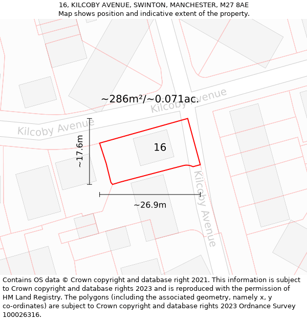 16, KILCOBY AVENUE, SWINTON, MANCHESTER, M27 8AE: Plot and title map