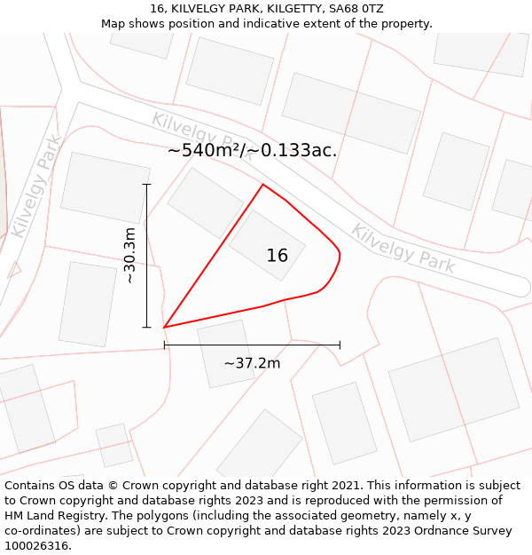 16, KILVELGY PARK, KILGETTY, SA68 0TZ: Plot and title map