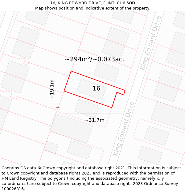 16, KING EDWARD DRIVE, FLINT, CH6 5QD: Plot and title map