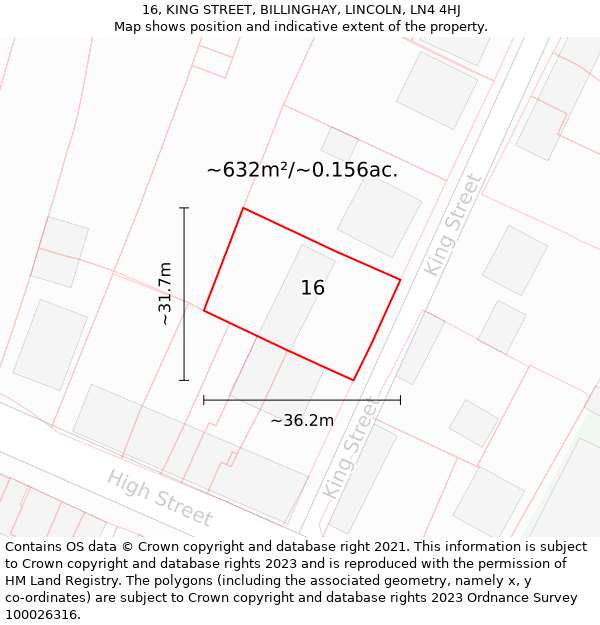16, KING STREET, BILLINGHAY, LINCOLN, LN4 4HJ: Plot and title map