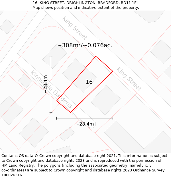 16, KING STREET, DRIGHLINGTON, BRADFORD, BD11 1EL: Plot and title map