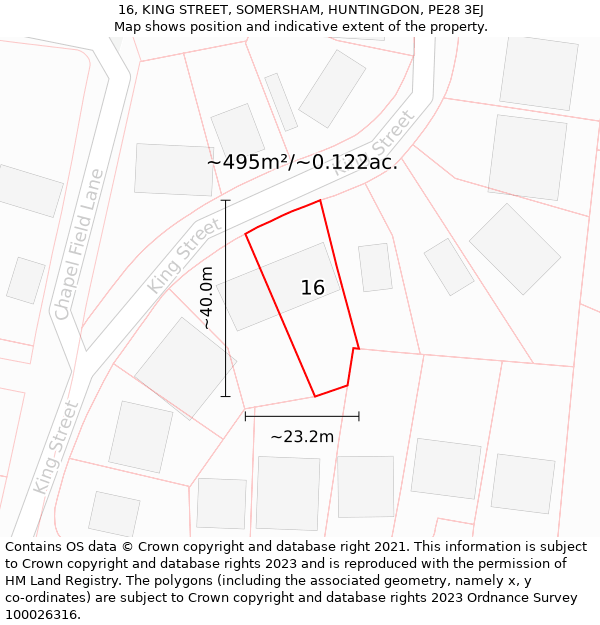 16, KING STREET, SOMERSHAM, HUNTINGDON, PE28 3EJ: Plot and title map