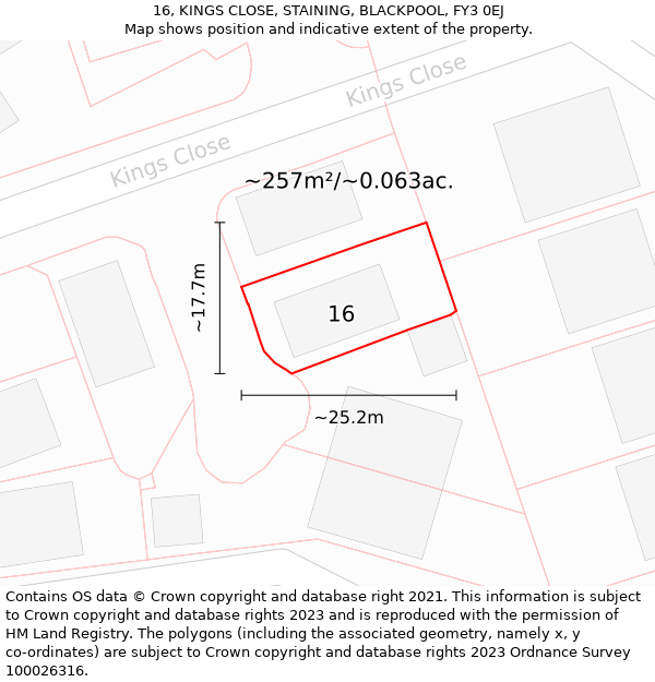 16, KINGS CLOSE, STAINING, BLACKPOOL, FY3 0EJ: Plot and title map