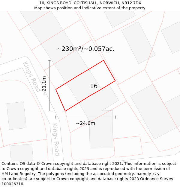 16, KINGS ROAD, COLTISHALL, NORWICH, NR12 7DX: Plot and title map