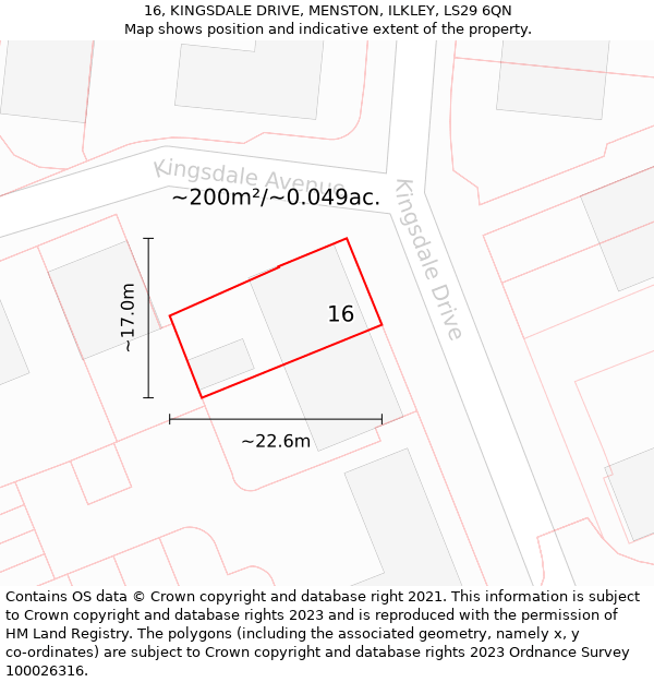 16, KINGSDALE DRIVE, MENSTON, ILKLEY, LS29 6QN: Plot and title map