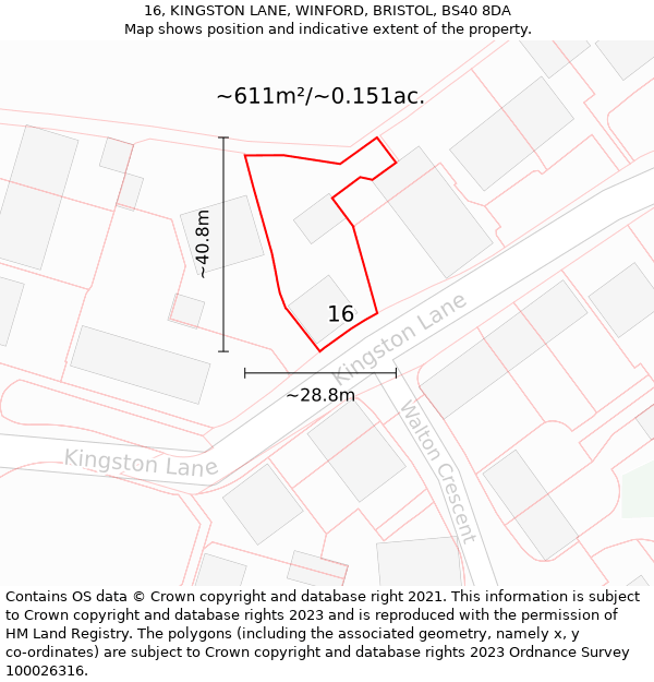 16, KINGSTON LANE, WINFORD, BRISTOL, BS40 8DA: Plot and title map