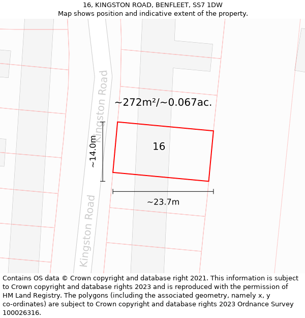 16, KINGSTON ROAD, BENFLEET, SS7 1DW: Plot and title map