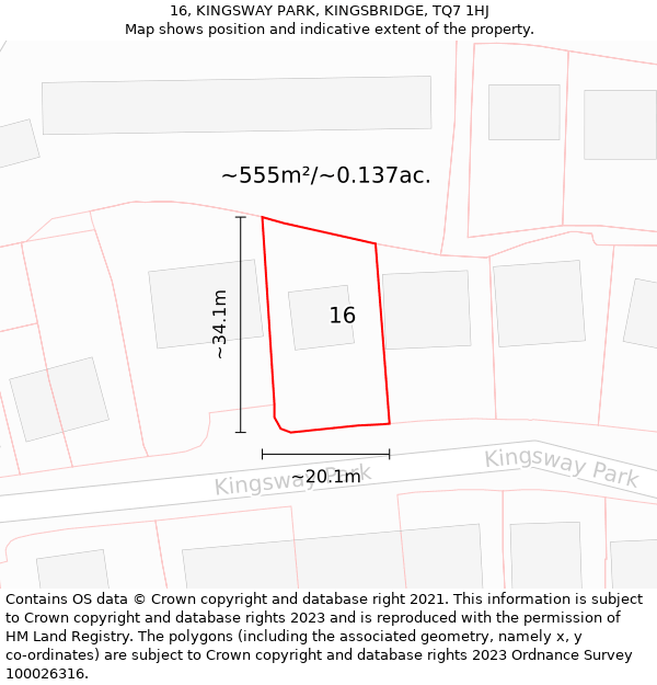 16, KINGSWAY PARK, KINGSBRIDGE, TQ7 1HJ: Plot and title map