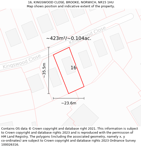 16, KINGSWOOD CLOSE, BROOKE, NORWICH, NR15 1HU: Plot and title map