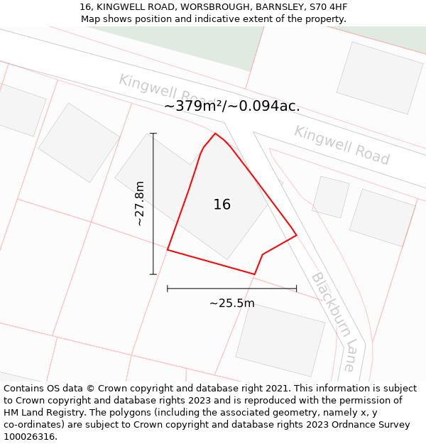 16, KINGWELL ROAD, WORSBROUGH, BARNSLEY, S70 4HF: Plot and title map