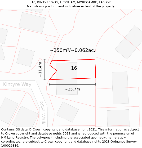 16, KINTYRE WAY, HEYSHAM, MORECAMBE, LA3 2YF: Plot and title map