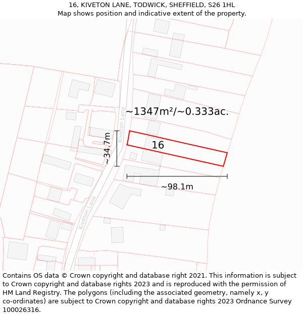 16, KIVETON LANE, TODWICK, SHEFFIELD, S26 1HL: Plot and title map