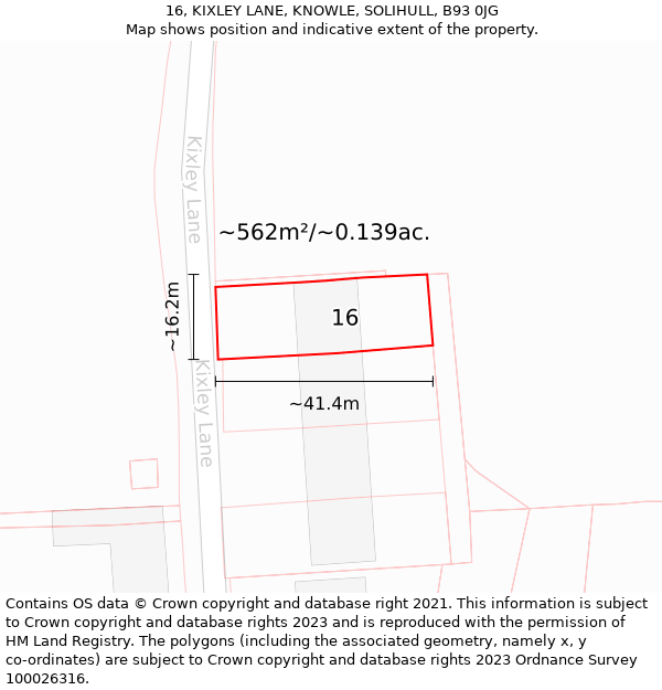 16, KIXLEY LANE, KNOWLE, SOLIHULL, B93 0JG: Plot and title map