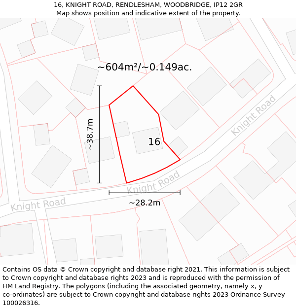 16, KNIGHT ROAD, RENDLESHAM, WOODBRIDGE, IP12 2GR: Plot and title map