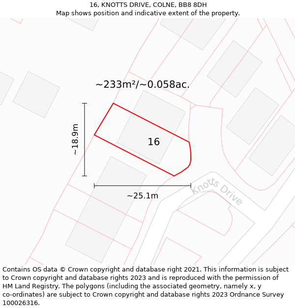 16, KNOTTS DRIVE, COLNE, BB8 8DH: Plot and title map