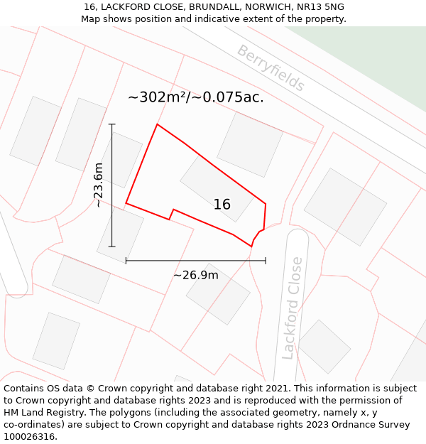 16, LACKFORD CLOSE, BRUNDALL, NORWICH, NR13 5NG: Plot and title map