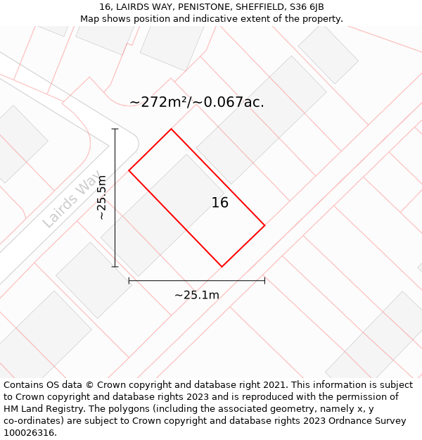 16, LAIRDS WAY, PENISTONE, SHEFFIELD, S36 6JB: Plot and title map