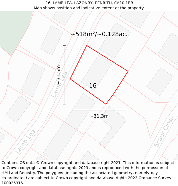 16, LAMB LEA, LAZONBY, PENRITH, CA10 1BB: Plot and title map