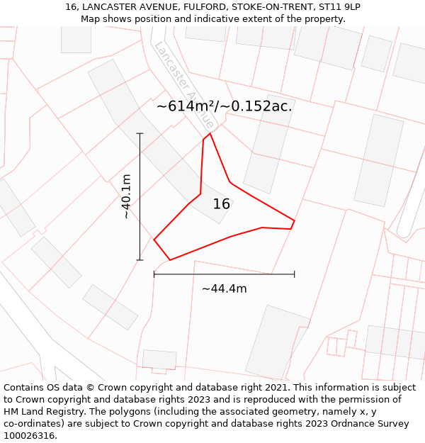 16, LANCASTER AVENUE, FULFORD, STOKE-ON-TRENT, ST11 9LP: Plot and title map