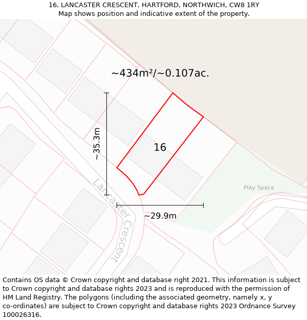 16, LANCASTER CRESCENT, HARTFORD, NORTHWICH, CW8 1RY: Plot and title map