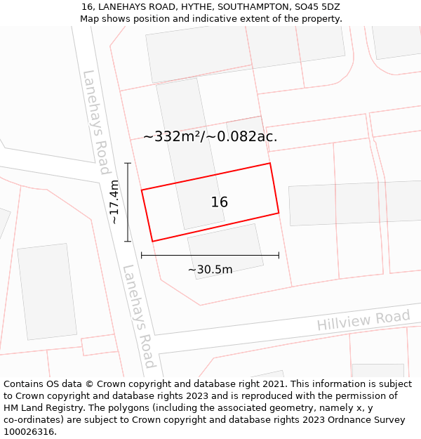 16, LANEHAYS ROAD, HYTHE, SOUTHAMPTON, SO45 5DZ: Plot and title map