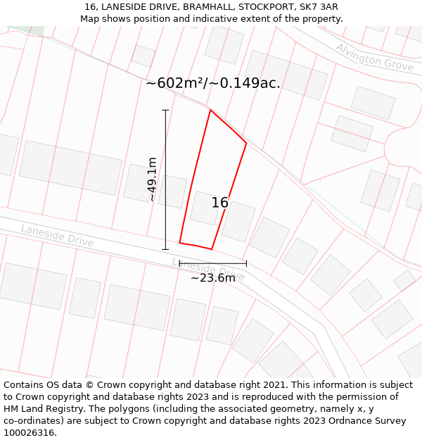 16, LANESIDE DRIVE, BRAMHALL, STOCKPORT, SK7 3AR: Plot and title map