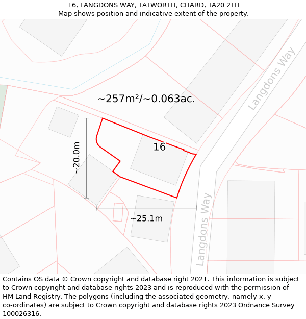 16, LANGDONS WAY, TATWORTH, CHARD, TA20 2TH: Plot and title map