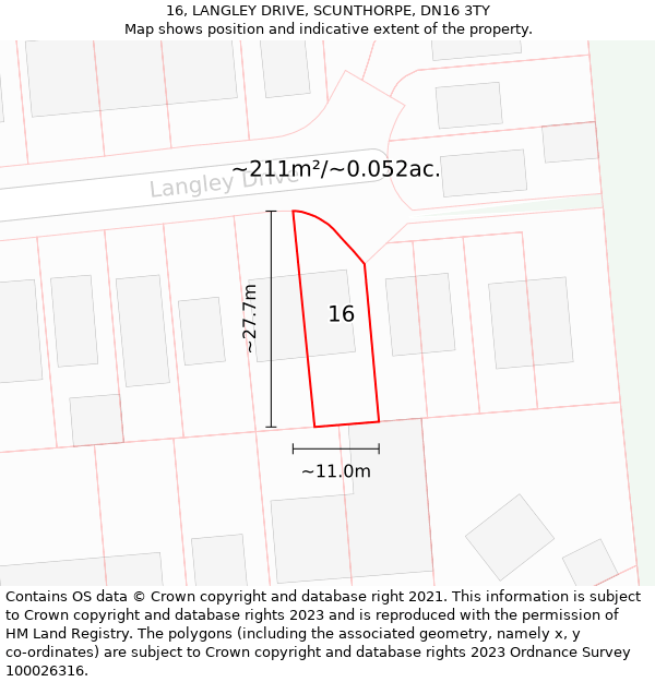 16, LANGLEY DRIVE, SCUNTHORPE, DN16 3TY: Plot and title map