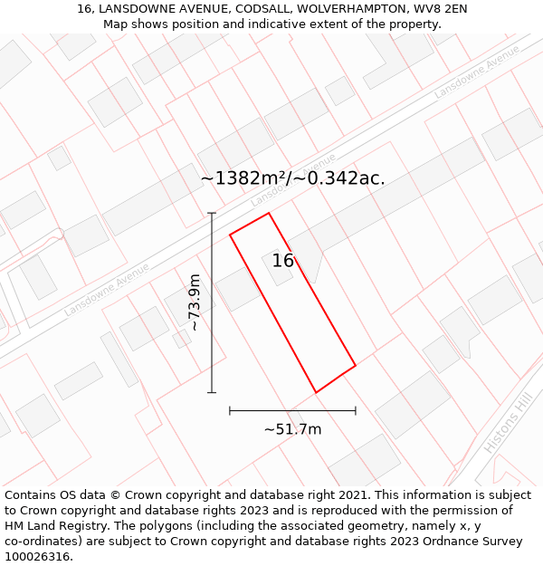 16, LANSDOWNE AVENUE, CODSALL, WOLVERHAMPTON, WV8 2EN: Plot and title map