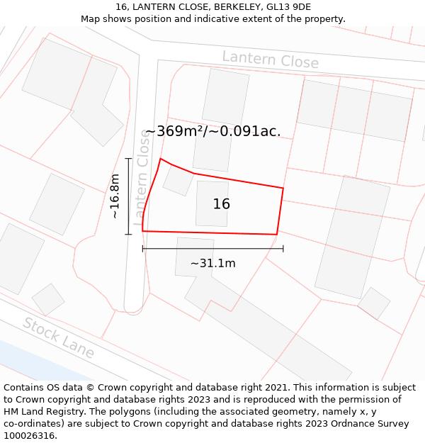 16, LANTERN CLOSE, BERKELEY, GL13 9DE: Plot and title map