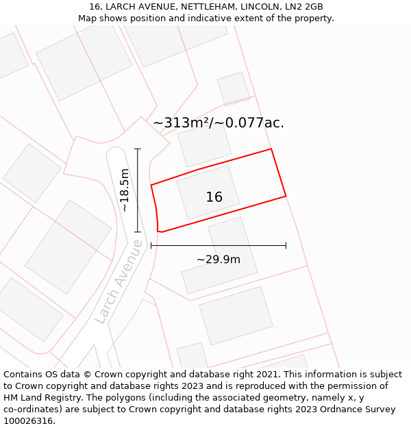 16, LARCH AVENUE, NETTLEHAM, LINCOLN, LN2 2GB: Plot and title map