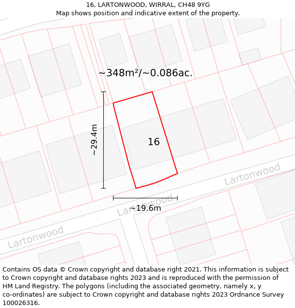 16, LARTONWOOD, WIRRAL, CH48 9YG: Plot and title map