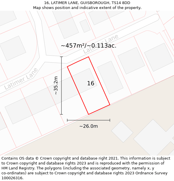 16, LATIMER LANE, GUISBOROUGH, TS14 8DD: Plot and title map