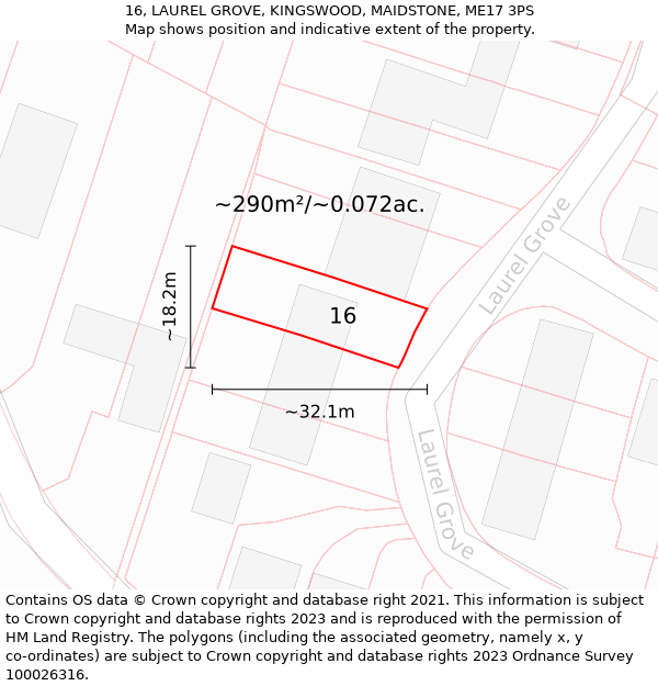 16, LAUREL GROVE, KINGSWOOD, MAIDSTONE, ME17 3PS: Plot and title map