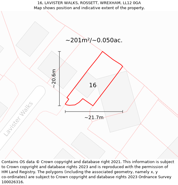 16, LAVISTER WALKS, ROSSETT, WREXHAM, LL12 0GA: Plot and title map