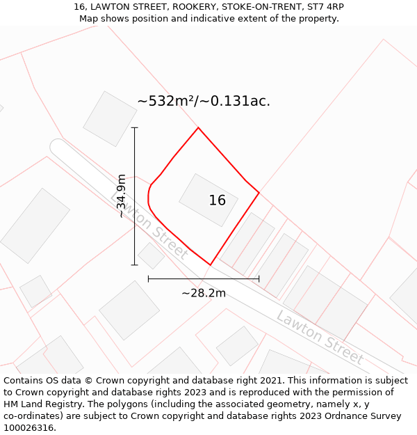 16, LAWTON STREET, ROOKERY, STOKE-ON-TRENT, ST7 4RP: Plot and title map