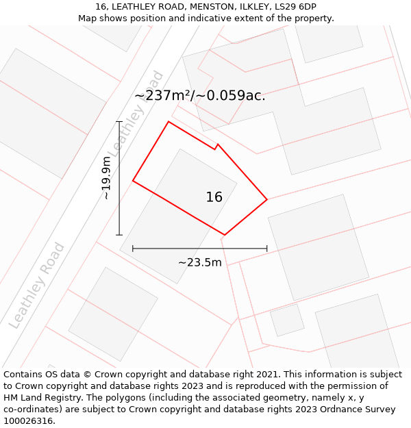 16, LEATHLEY ROAD, MENSTON, ILKLEY, LS29 6DP: Plot and title map