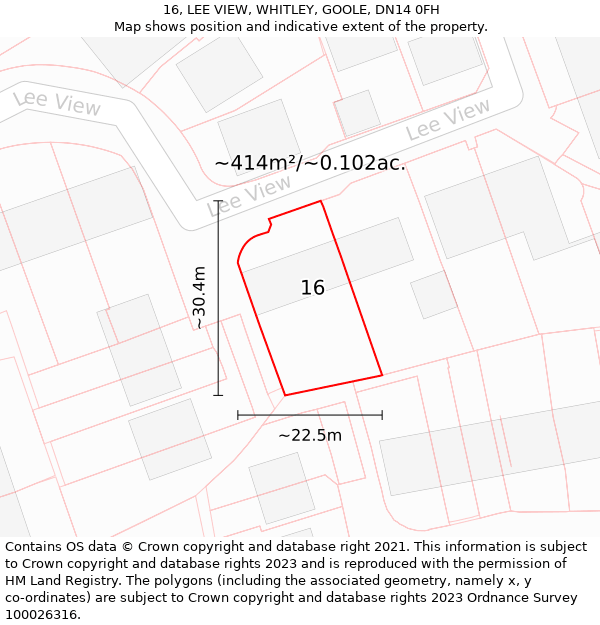 16, LEE VIEW, WHITLEY, GOOLE, DN14 0FH: Plot and title map