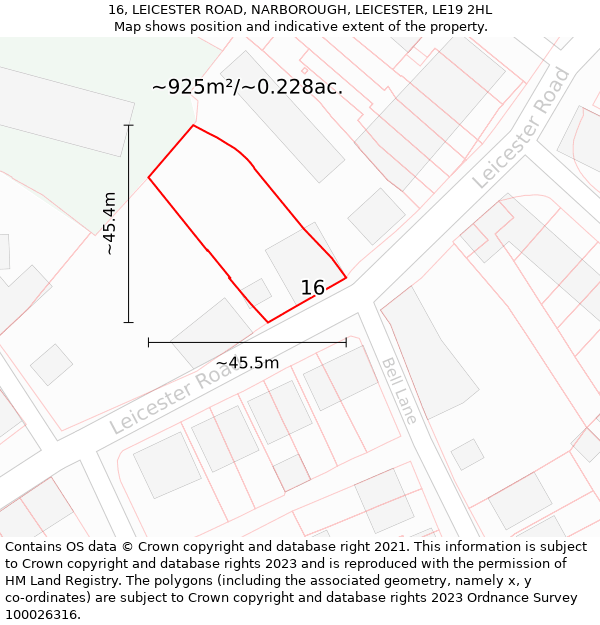 16, LEICESTER ROAD, NARBOROUGH, LEICESTER, LE19 2HL: Plot and title map
