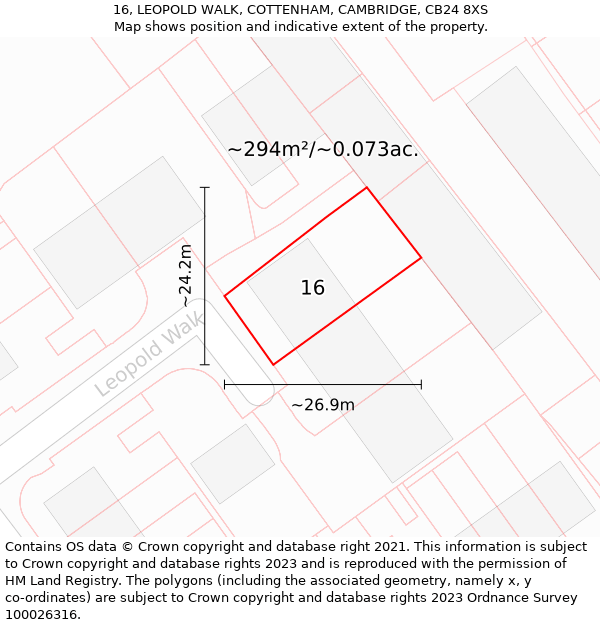 16, LEOPOLD WALK, COTTENHAM, CAMBRIDGE, CB24 8XS: Plot and title map