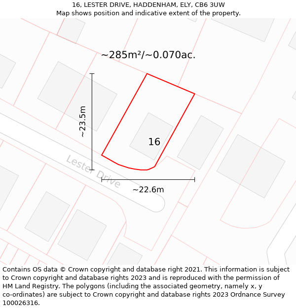 16, LESTER DRIVE, HADDENHAM, ELY, CB6 3UW: Plot and title map