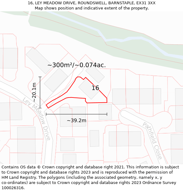 16, LEY MEADOW DRIVE, ROUNDSWELL, BARNSTAPLE, EX31 3XX: Plot and title map