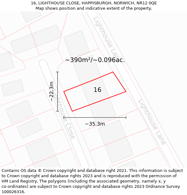 16, LIGHTHOUSE CLOSE, HAPPISBURGH, NORWICH, NR12 0QE: Plot and title map